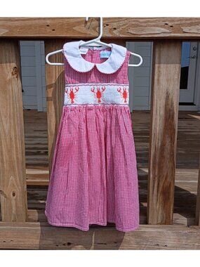 Windmill Kids Smocked Lobster Dress Infant Girls 18mos Gingham Check Coastal